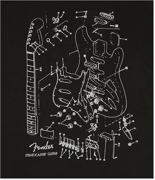 Fender Stratocaster Patent Drawing T-Shirt, Black, S