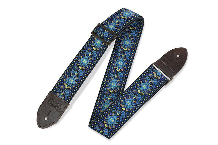 Levy's M8HTV-04 2" Blue/Yellow Floral Vintage Hootenanny Jacquard Weave Strap