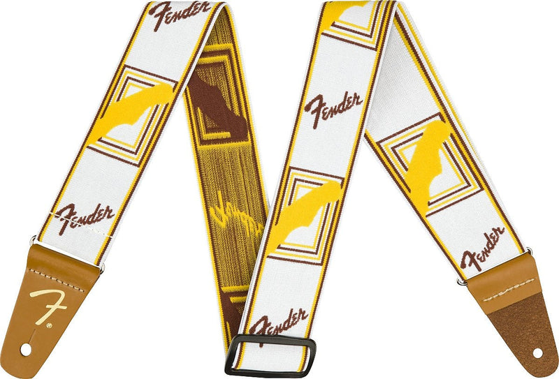 Fender Weighless™ 2" Monogrammed Strap, White/Brown/Yellow