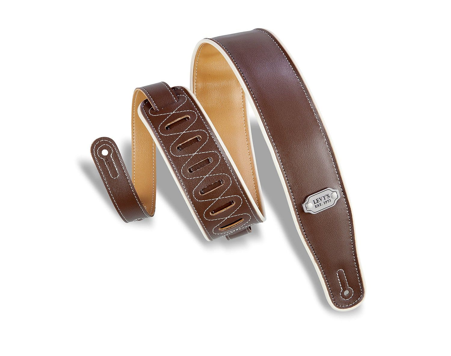 Levy's 2.75in Reversible Vinyl Guitar Strap w/Cream Piping - Brown/Mustard