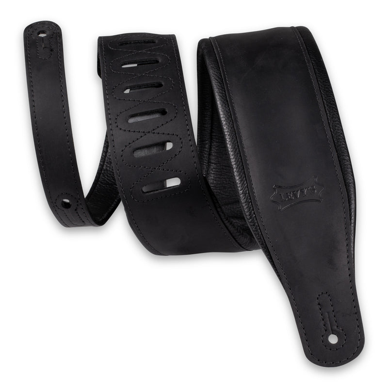 Levy's 3.25" Wide Butter Leather Guitar Strap - Black