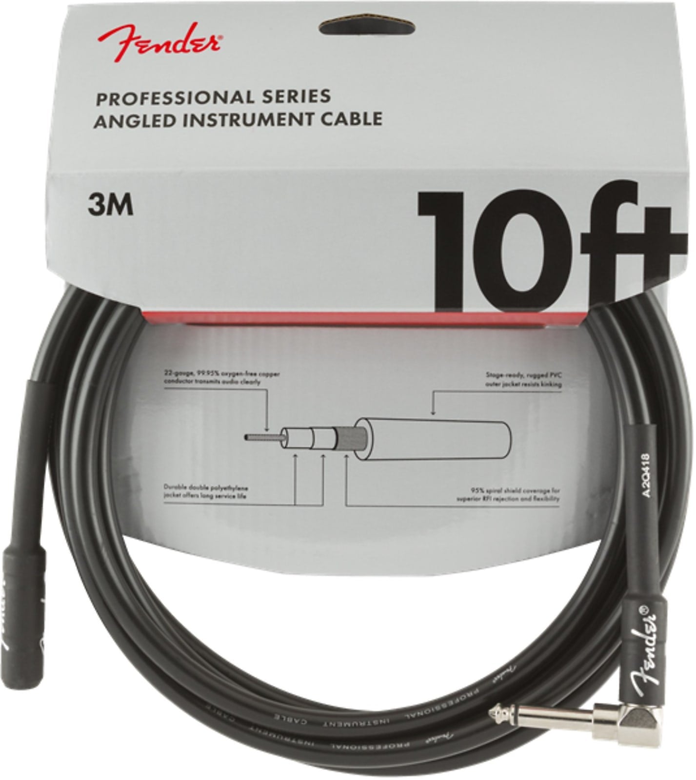 Fender Professional Series Instrument Cable, Straight-Angle, 10', Black