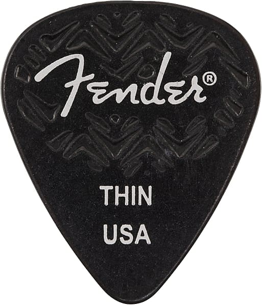 Fender 351 Shape Wavelength Celluloid Picks, Black, Thin (6)