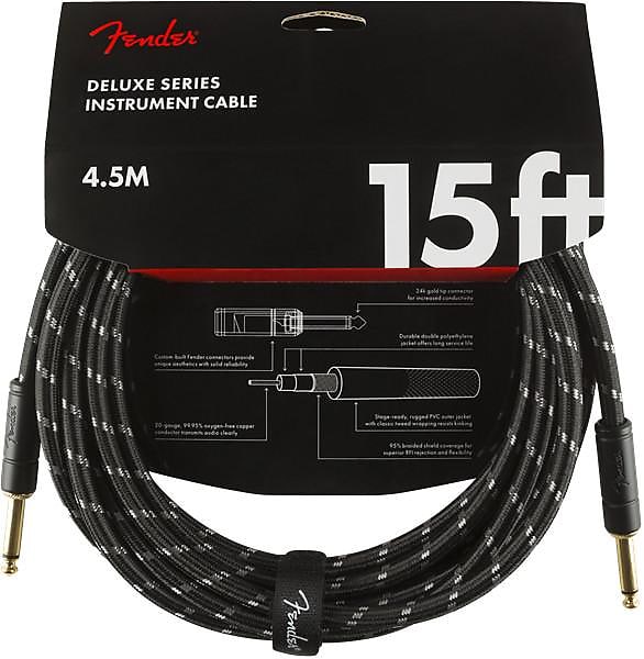 Fender Deluxe Series Instrument Cable, Straight/Straight, 15', Black Tweed
