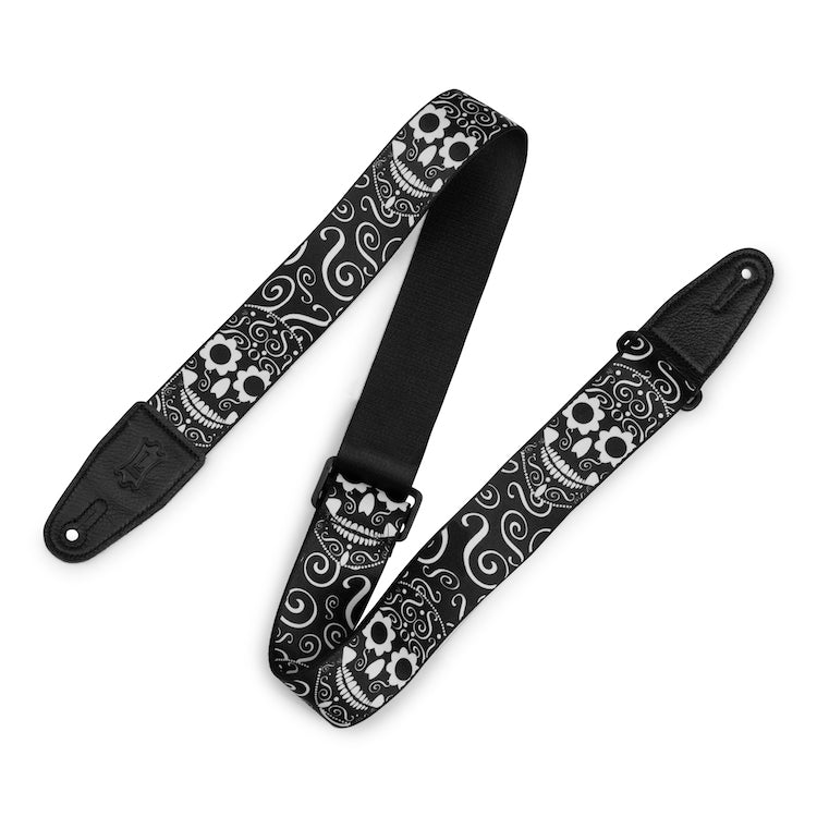 Levy's 2" Poly Calaca Series Guitar Strap - B&W Skull design