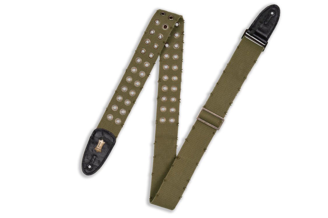 Levy's Distressed Wear & Tear Cotton Guitar Strap w/Brass Eyelets – Green