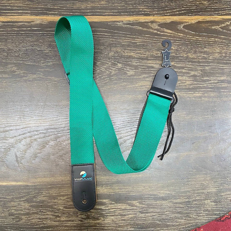 Levy's M8POLY-GRN Polyester Guitar Strap - Green w/Wolf Music Company Logo Ends