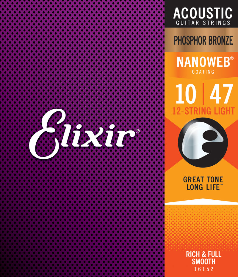 Elixir Strings 16002 Acoustic Phosphor Bronze w/Nanoweb Coating Light