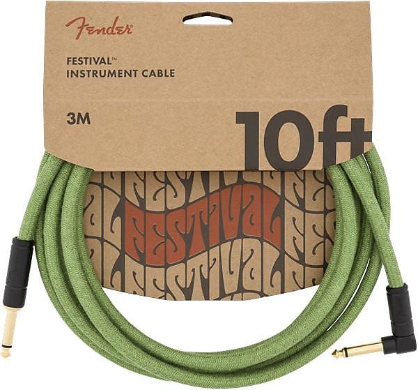 Fender 10' Angled Festival Instrument Cable, Pure Hemp, Green
