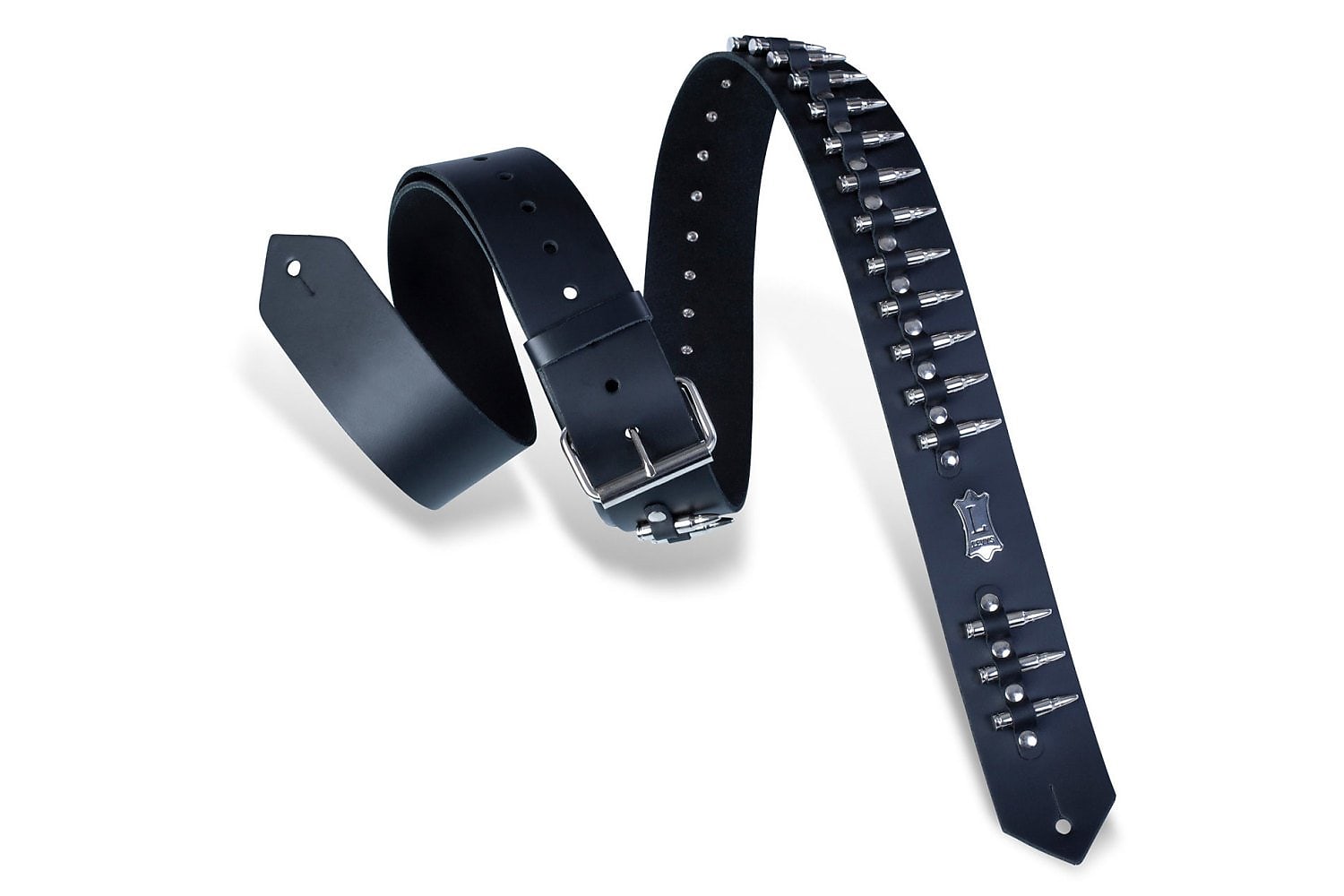 Levy's 2in Leather Guitar Strap w/1.5in Solid Metal Fake Bullets