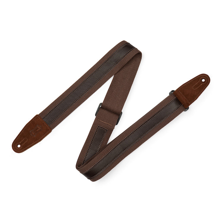 Levy's 2" Cotton Combo Series Strap w/1" Dark Brown Leather Strip - Brown