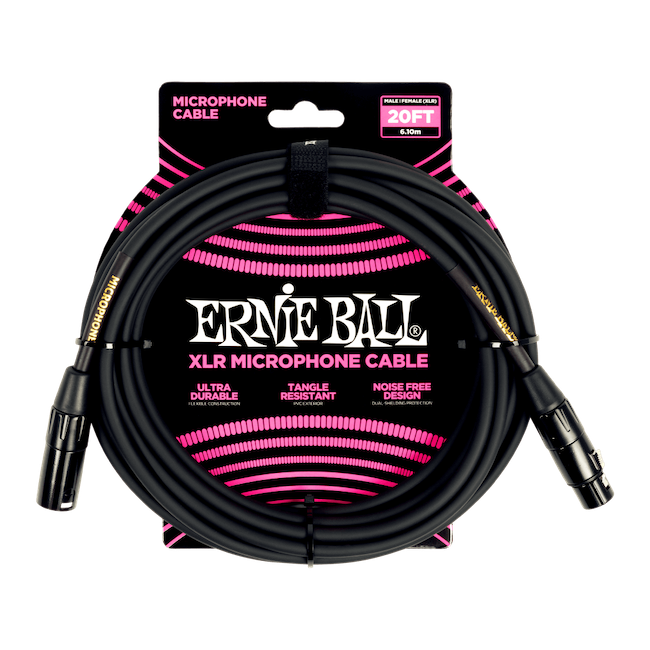 Ernie Ball P06388 20' Male / Female XLR Microphone Cable Black