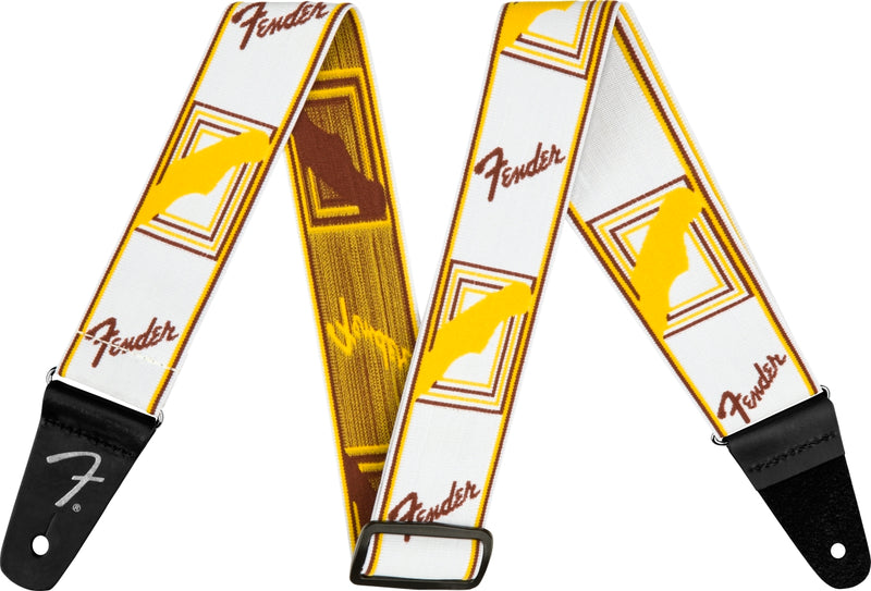 Fender Weighless™ 2" Monogrammed Strap, White/Brown/Yellow