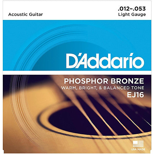 D'Addario EJ16 Phosphor Bronze Acoustic Guitar Strings, Light, 12-53