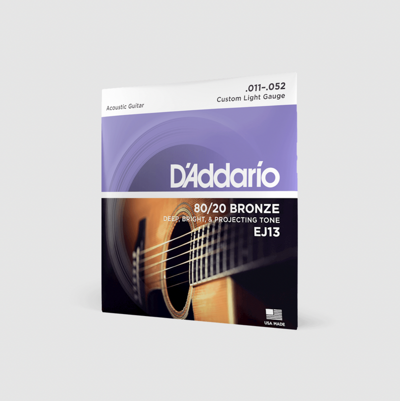 D'Addario EJ13 80/20 Bronze Acoustic Guitar Strings, Custom Light, 11-52