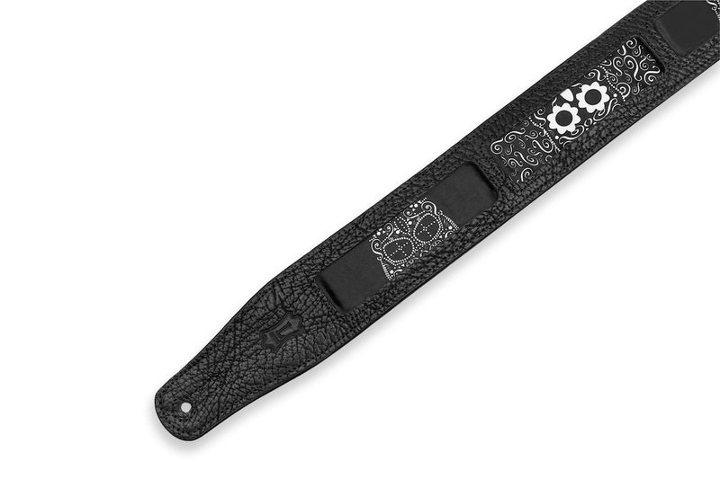 Levy's 2.5" Leather Calaca Series Guitar Strap - Black and White Skull Design