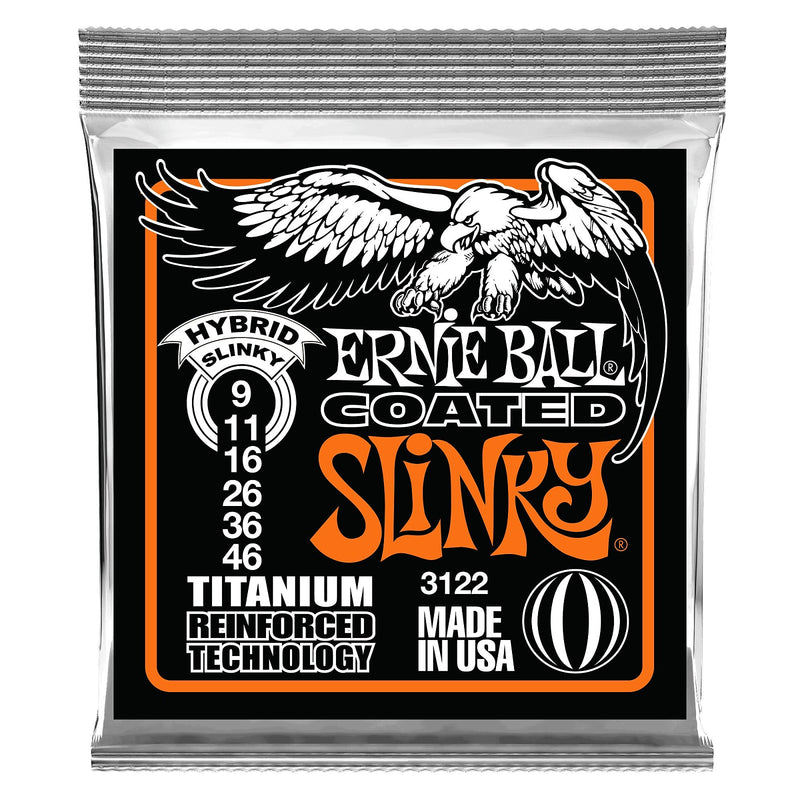 Ernie Ball 3122 Hybrid Slinky Coated Titanium RPS Electric Guitar Strings, 9-46