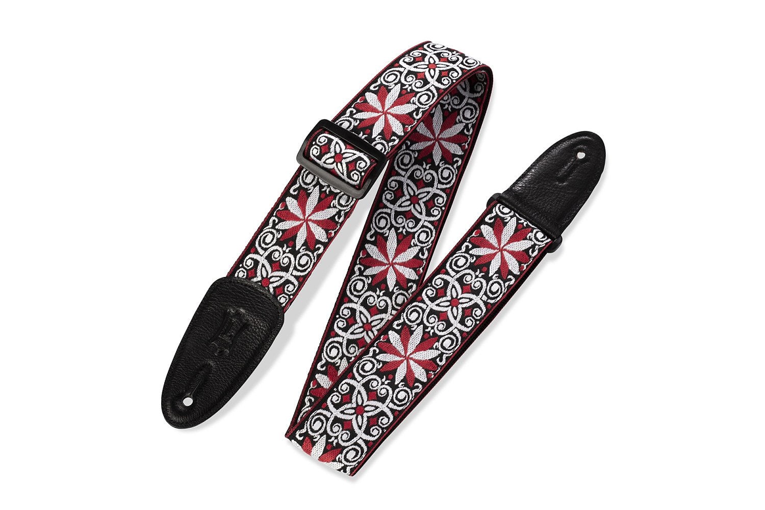 Levy's 2in 60's Hootenanny Jacquard Weave w/Floral Guitar Strap - Red/White