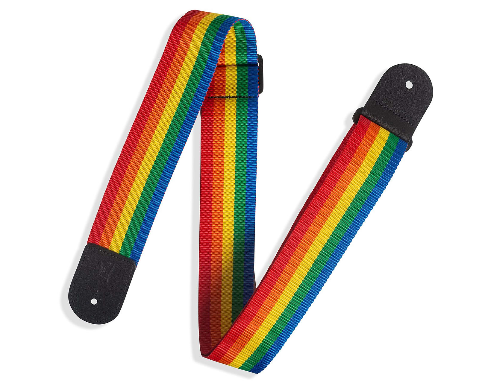 Levy's 2in Rainbow Polyester Guitar Strap w/One-Ply Black Top Grain Leather Ends