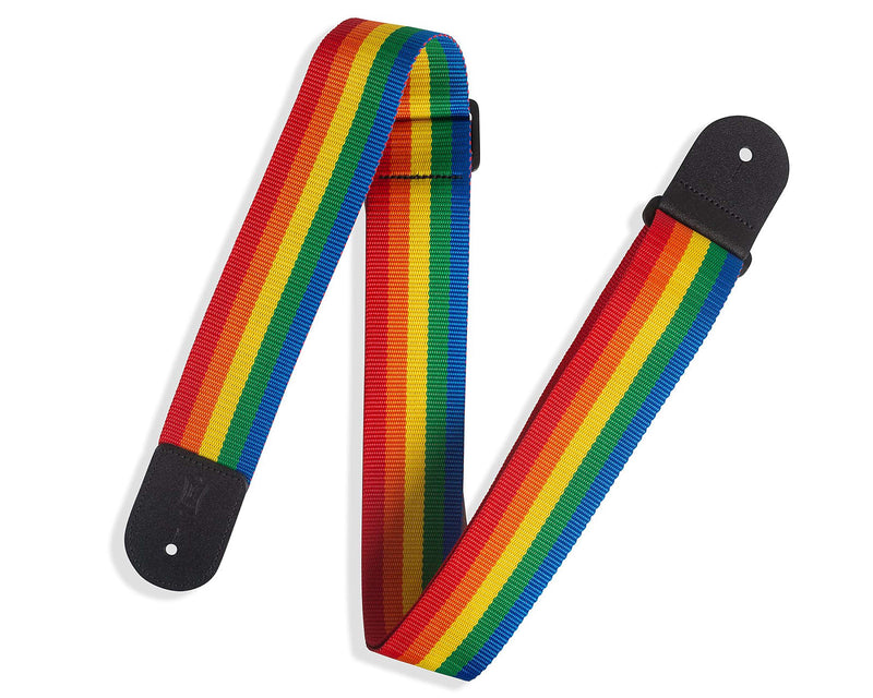 Levy's 2in Rainbow Polyester Guitar Strap w/One-Ply Black Top Grain Leather Ends