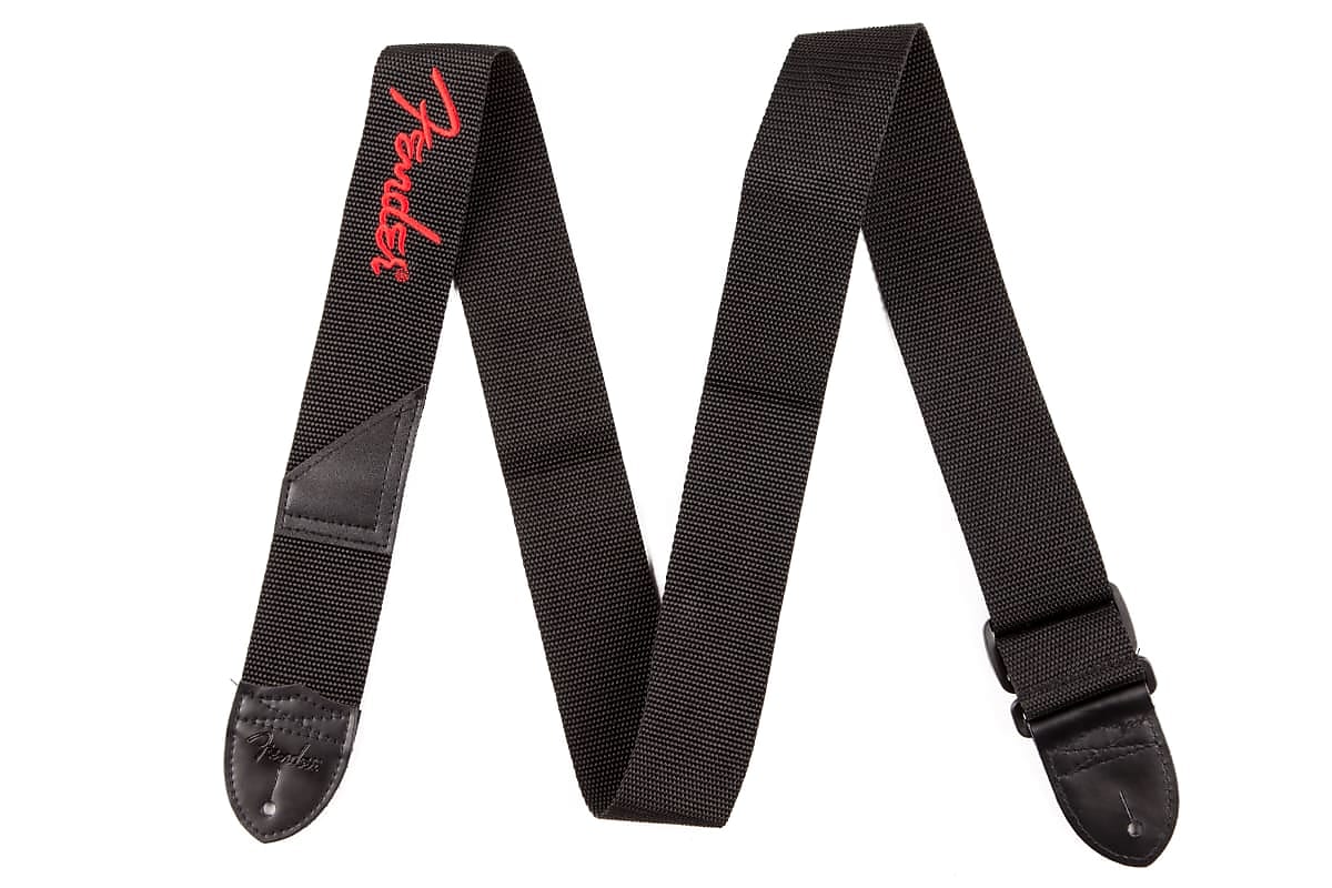 Fender 2" Black Poly Strap w/ Red Fender Logo