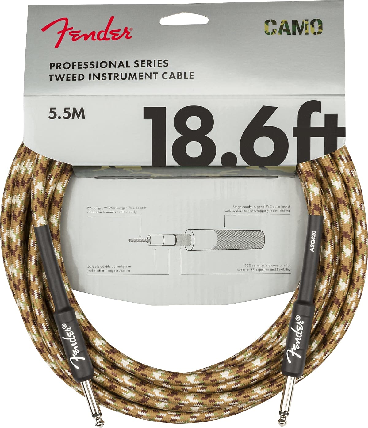 Fender Prof. Ser. Instrument Cable, Straight/Straight, 18.6', Desert Camo