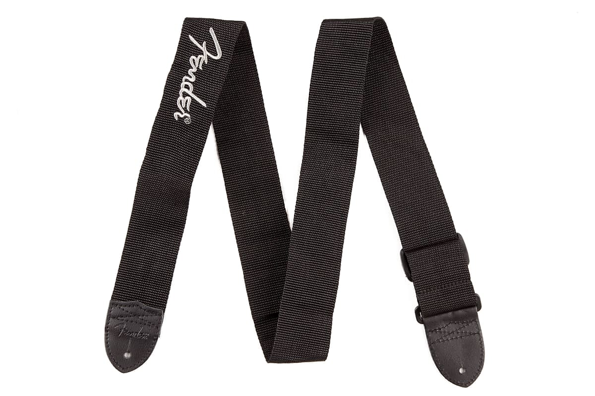 Fender 2" Black Poly Strap w/ Grey Fender Logo