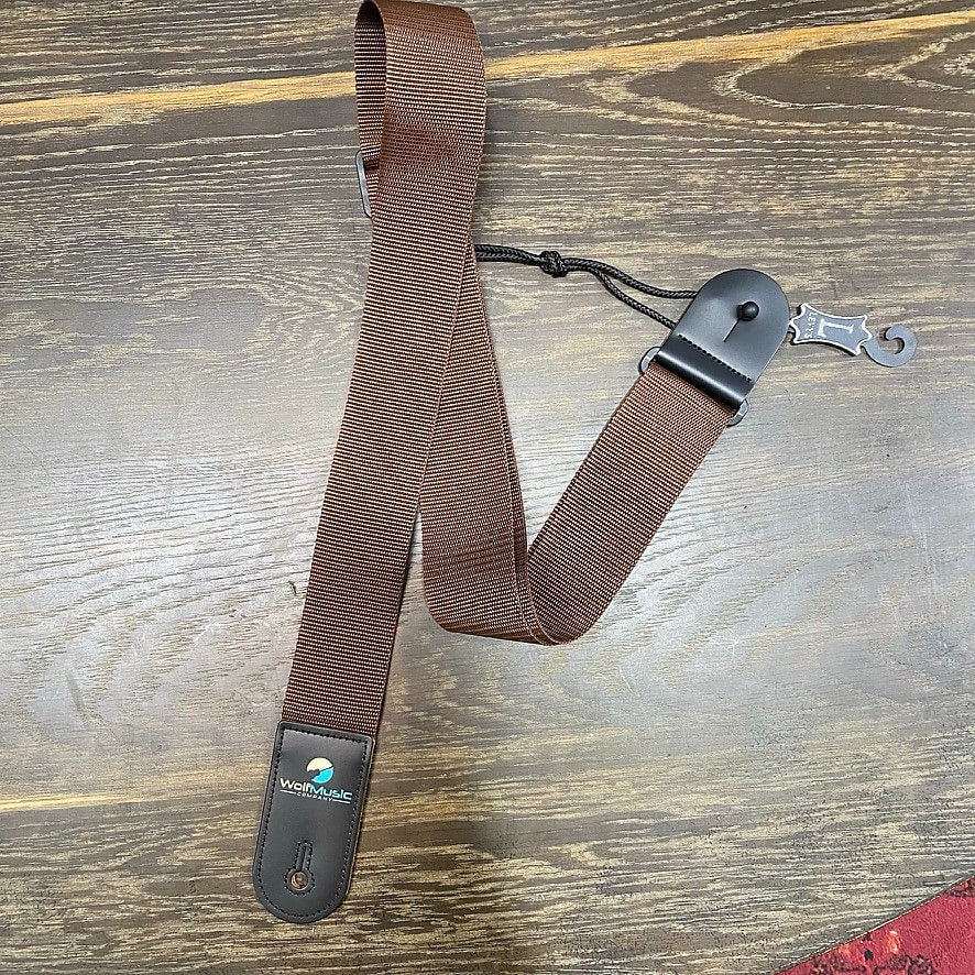 Levy's M8POLY-BRN Polyester Guitar Strap - Brown w/Wolf Music Company Logo Ends