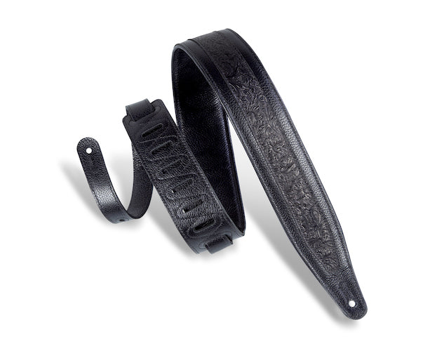 Levy's 2 1/2" Wide Black Garment Leather Guitar Strap - Florentine Emboss