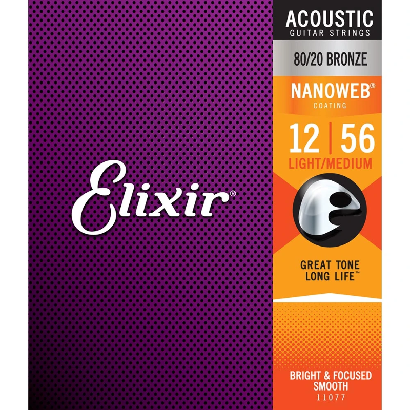 Elixir Strings 11077 Acoustic80/20 Bronze w/NANOWEBCoating, Lt/Med .012-.056
